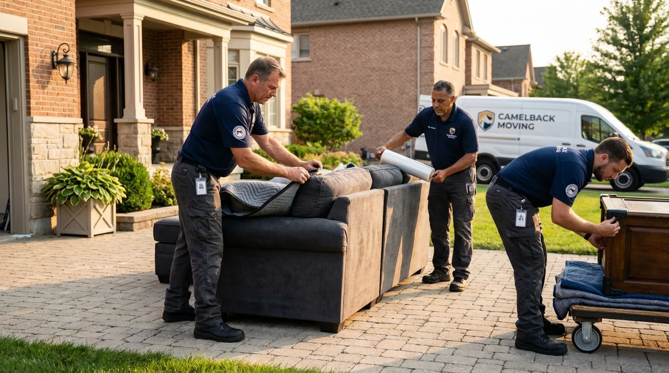 Large estate moving crew wrapping furniture in Hudson, MA